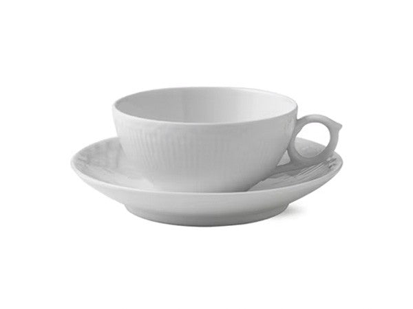 WHITE FLUTED HALF LACE TEA CUP & SAUCER