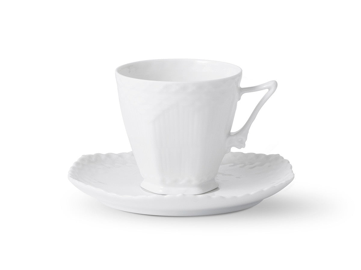 WHITE FLUTED FULL LACE COFFEE CUP &  SAUCER